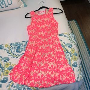 Hot pink Floral fit n flare dress